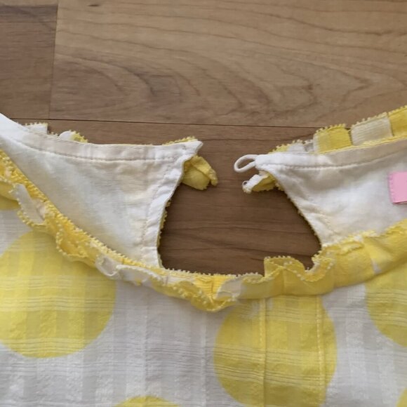 Lilly Pulitzer Yellow White Polka Dot Silk Cotton Top Ruffle Sleeves Size 4 - Picture 2 of 9